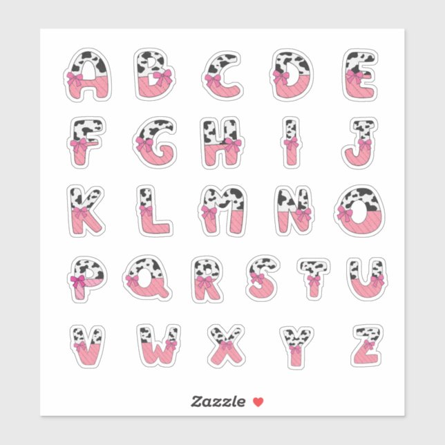 Pink Coquette Cow Print Alphabet Cowgirl Letters Sticker (Sheet)