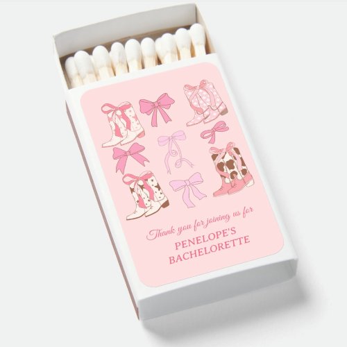 Pink Coquette Cowgirl Boots Bachelorette Favor Matchboxes