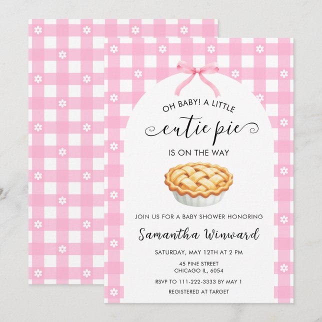 Pink Coquette Cutie Pie Baby Shower Invitation (Front/Back)