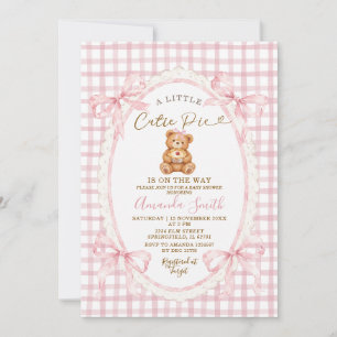 Pink Coquette Cutie Pie Bear Baby Shower Invitation
