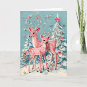 Pink Coquette Deer Vintage Christmas  Card