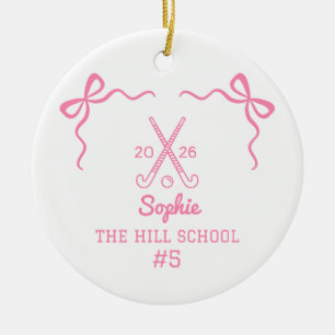 Pink Coquette Field Hockey, Field Hockey team Ceramic Ornament