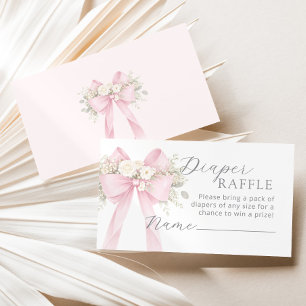 Pink Coquette Floral Bow Diaper raffle ticket Enclosure Card