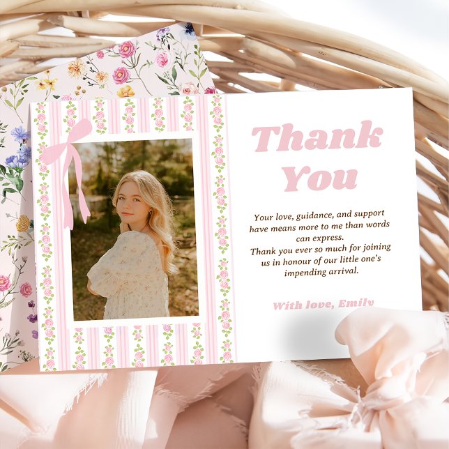 Pink Coquette Floral Graduation Thank You Card (Creator Uploaded)
