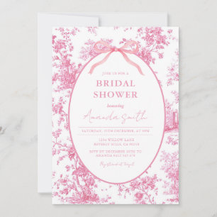Pink Coquette Floral Toile Bridal Shower Invitation