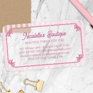 Pink Coquette Frame with Ribbons & Stripes Clear Business Cards