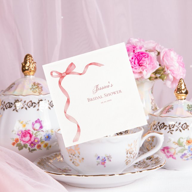 Pink Coquette French Ribbon Bow Bridal Shower Napkins (Creator Uploaded)