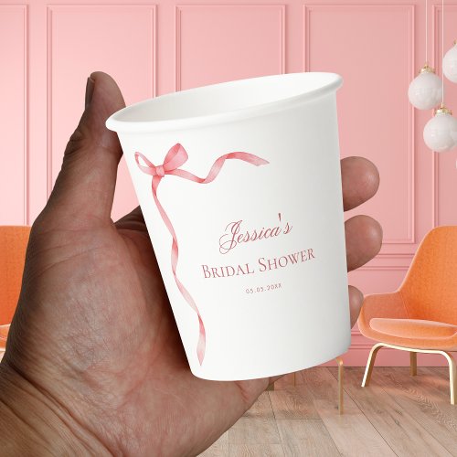 Pink Coquette French Ribbon Bow Bridal Shower Paper Cups