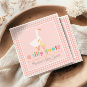 Pink Coquette Gingham Silly Goose Baby Shower Napkins