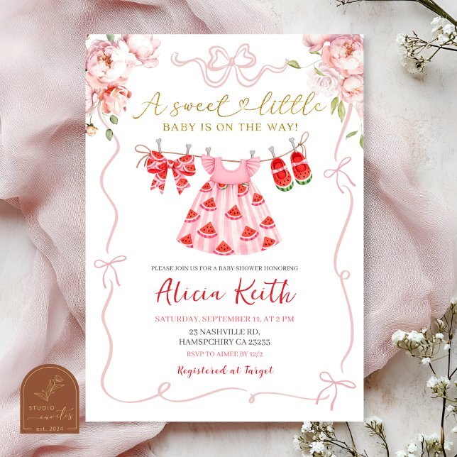 Pink Coquette Girl Baby Clothes Watermelon Baby Sh Invitation (Creator Uploaded)