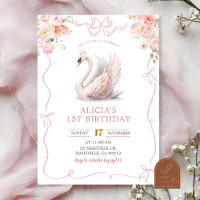 Pink Coquette Girl Crowned Swan Birthday 