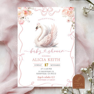 Pink Coquette Girl Crowned Swan Invitation