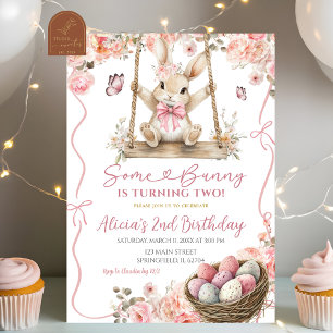 Pink Coquette Girl Easter Bunny Birthday Invitation