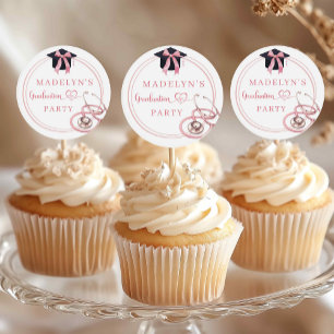 Pink Coquette Graduation Nurse Cupcake Topper Classic Round Sticker