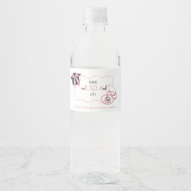 Pink Coquette Graduation Nurse Water Bottle Label (Front)
