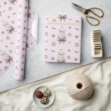 Pink Coquette Halloween Ghost Wrapping Paper
