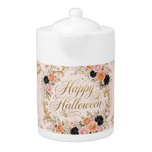 Pink Coquette Halloween Teapot - Happy Halloween