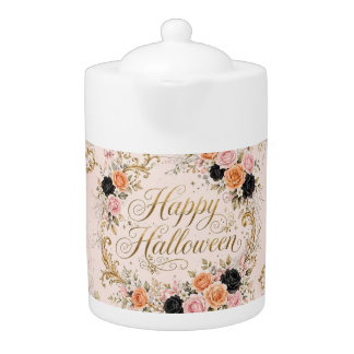Pink Coquette Halloween Teapot - Happy Halloween