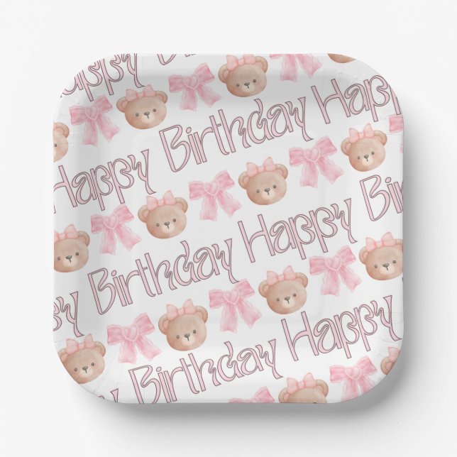 Pink Coquette Happy Birthday Paper Plates (Front)