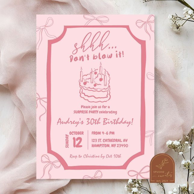 Pink Coquette Heart Cake Surprise Birthday Girl Invitation (Creator Uploaded)
