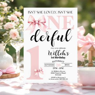 Pink Coquette Isn't She Onederful Birthday Invitation