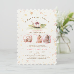 Pink Coquette Little Pumpkin 3 Photos 1st Birthday Invitation