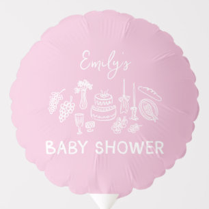 Pink coquette modern hand drawn baby shower balloon