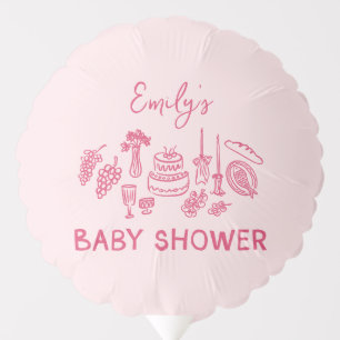 Pink coquette modern hand drawn baby shower balloon