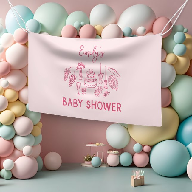 Pink coquette modern hand drawn baby shower banner (Creator Uploaded)