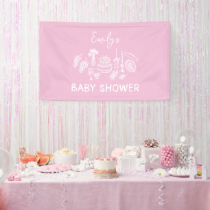 Pink coquette modern hand drawn baby shower banner