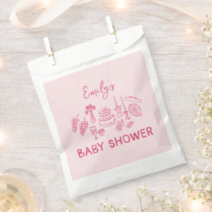 Pink coquette modern hand drawn baby shower favor bag