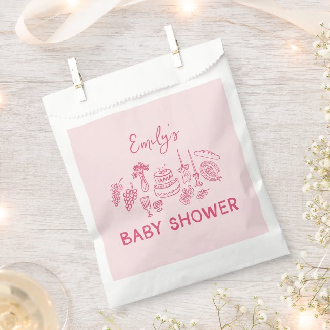 Pink coquette modern hand drawn baby shower favor bag (Clipped)