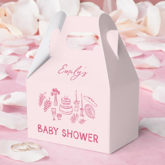 Pink coquette modern hand drawn baby shower favor boxes (Wedding)