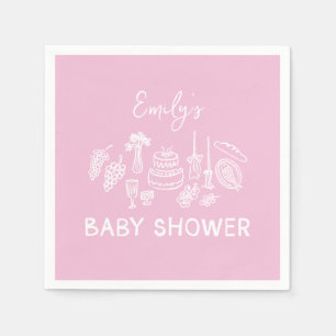Pink coquette modern hand drawn baby shower napkins