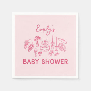 Pink coquette modern hand drawn baby shower napkins