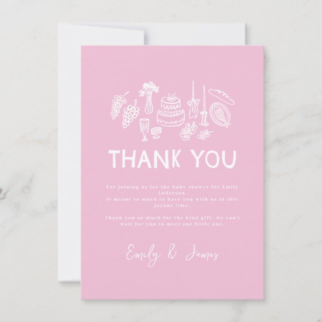 Pink coquette modern hand drawn Thank You (Front)