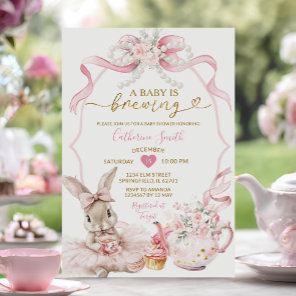 Pink Coquette Pearl Brewing Bunny Girl Baby Shower Invitation