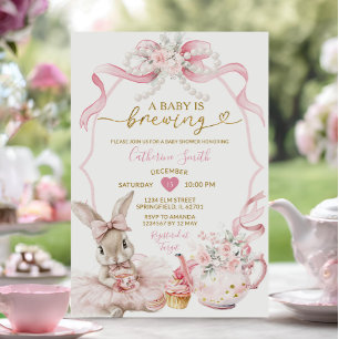 Pink Coquette Pearl Brewing Bunny Girl Baby Shower Invitation