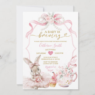 Pink Coquette Pearl Brewing Bunny Girl Baby Shower Invitation