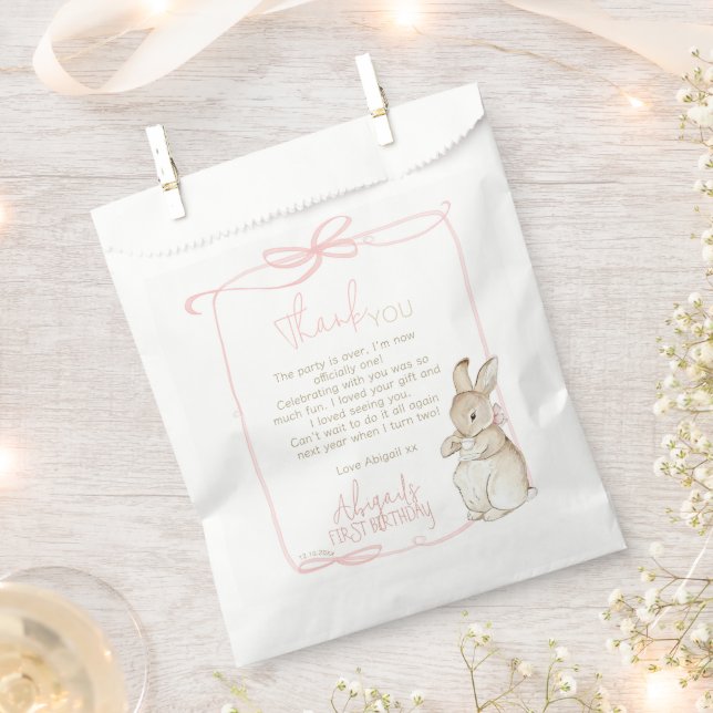Pink Coquette Peter the Rabbit 1st First Birthday Favor Bag (Clipped)