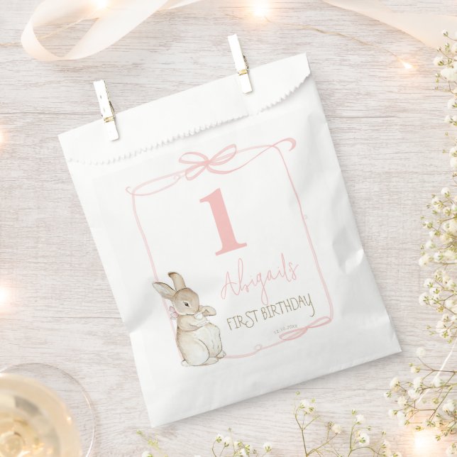 Pink Coquette Peter the Rabbit 1st First Birthday Favor Bag (Clipped)