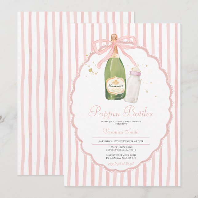 Pink Coquette Poppin Bottles Couples Baby Shower Invitation (Front/Back)