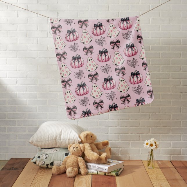 Pink Coquette Pumpkin Ghosts Halloween Pattern  Baby Blanket (In Situ)