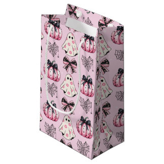 Pink Coquette Pumpkin Ghosts Halloween Pattern Small Gift Bag