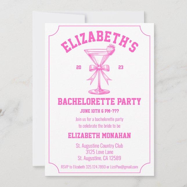 Pink Coquette Retro Country Club Bachelorette Invitation (Front)