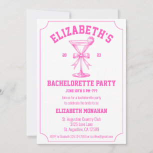 Pink Coquette Retro Country Club Bachelorette Invitation