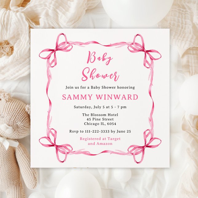 Pink Coquette Ribbon Baby Shower Invitation (Creator Uploaded)