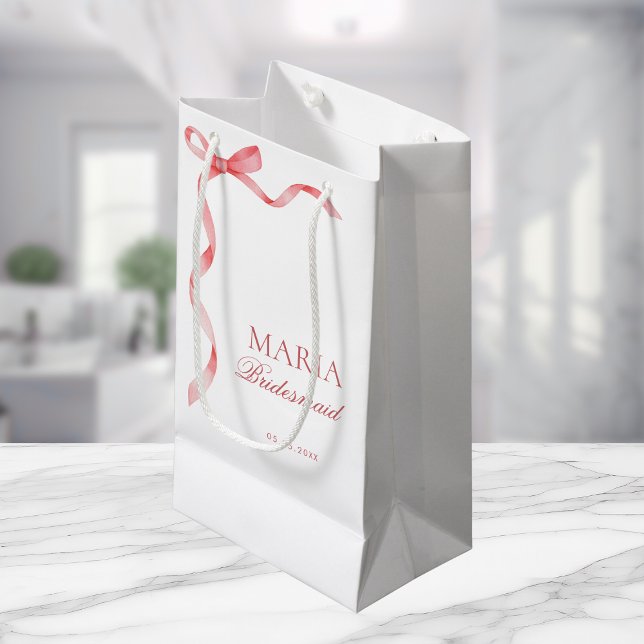 Pink Coquette Ribbon Bow Bridal Shower Bridesmaid Small Gift Bag (Creator Uploaded)