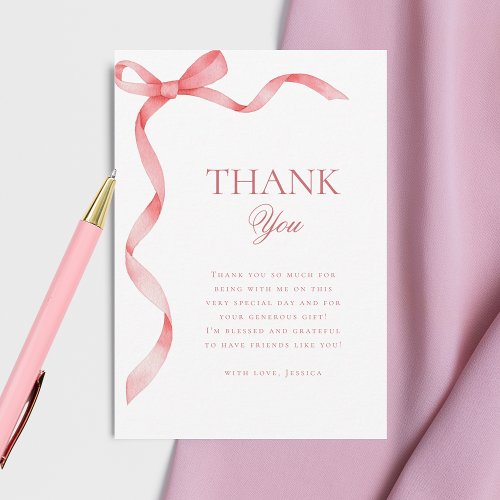 Pink Coquette Ribbon Bow Bridal Shower Thank You