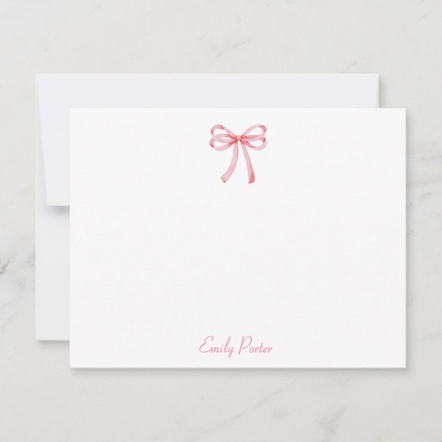 Pink Coquette Ribbon Personalized Note Cards (Front)